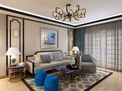 假日蓝湾-150㎡-新中式风效果图