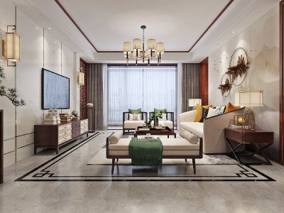 新湖明珠城-145㎡-新中式风效果图
