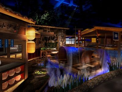 王府井巡湘记餐厅-300㎡-田园风效果图