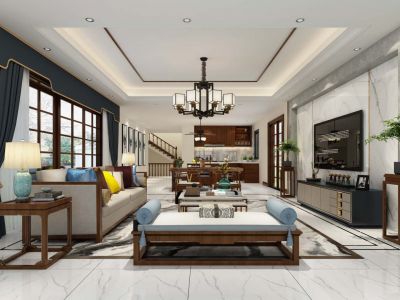 半岛壹号-250㎡-新中式风效果图