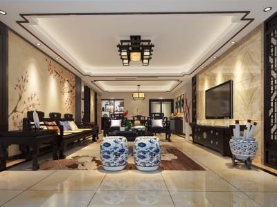 悦丽海湾-160㎡-中式风效果图