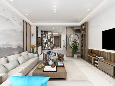 富春山居新中式风格300平米装修案例