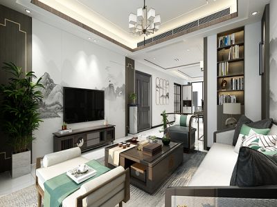 港天下粮仓-133㎡-新中式风效果图