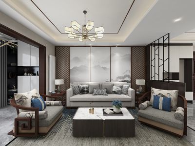 隆府嘉园134平三居室新中式风格装修案例