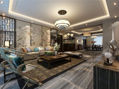 半岛公馆-190㎡-新中式风效果图