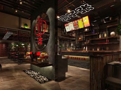 火锅店-300㎡-中式风效果图