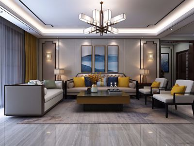 水墨嘉苑-135㎡-新中式风效果图