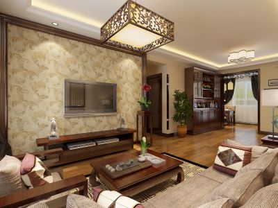 保利叶之林-104㎡-中式风效果图