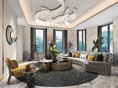 天沐青年豪宅-257㎡-新中式风效果图