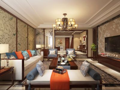 富盈公馆别墅-400㎡-中式风效果图