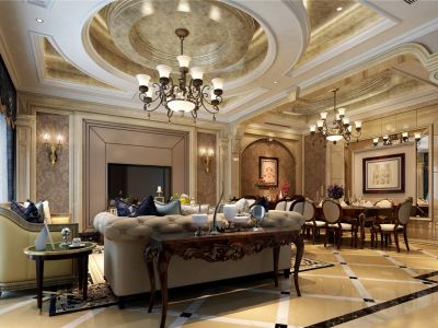 鸿威海怡湾-284㎡-混搭风效果图