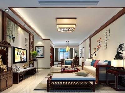 前海时代?CEO公馆-142.5㎡-中式风效果图