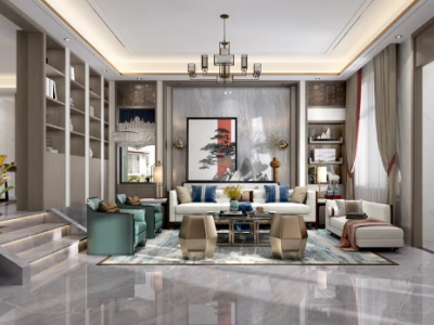 百合山庄-145㎡-新中式风效果图