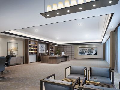 现代办公室-1000㎡-现代风效果图