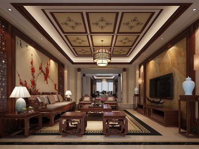 俊豪中央广场-180㎡-中式风效果图