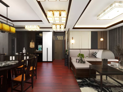 华泰·棕榈湾140平三房两厅新中式风格装修案例