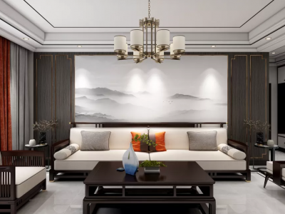 山水峨眉120平三房两厅新中式风格装修案例