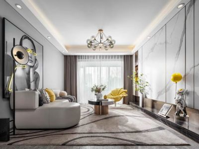 御山河110平三居室现代装修案例-110㎡-现代风效果图