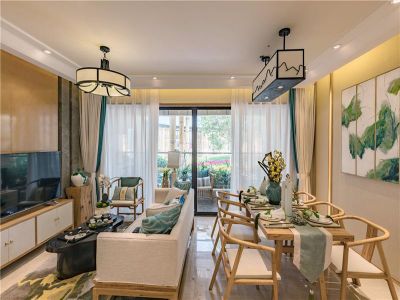 凤凰城小区-110㎡-新中式风效果图