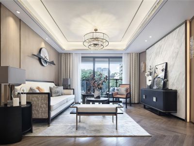 金地自在城-128㎡-中式风效果图