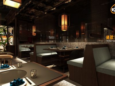 餐厅装修-640㎡-新中式风效果图