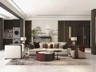 远洋荣域130平三居室新中式风格装修案例