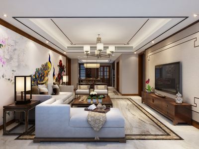 京贸国际公馆-121㎡-中式风效果图